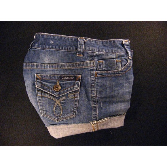 Calvin Klein Womans JEANS SHORTS Cut Off W 28 MEASURED Daisy Dukes Blue Denim - Picture 3 of 9